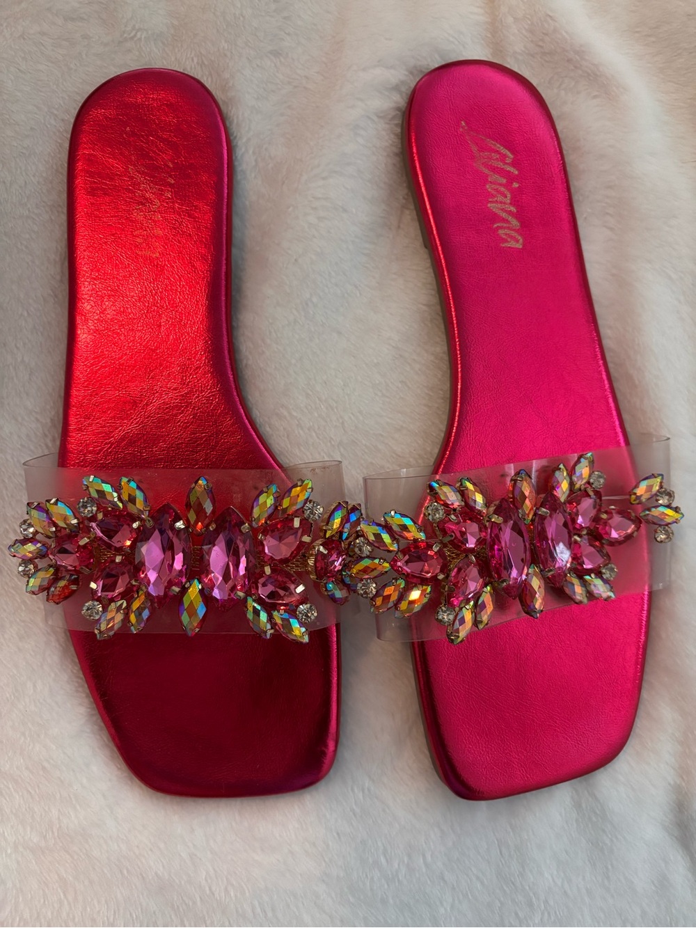 Embellished Hot Pink Slide Sandals